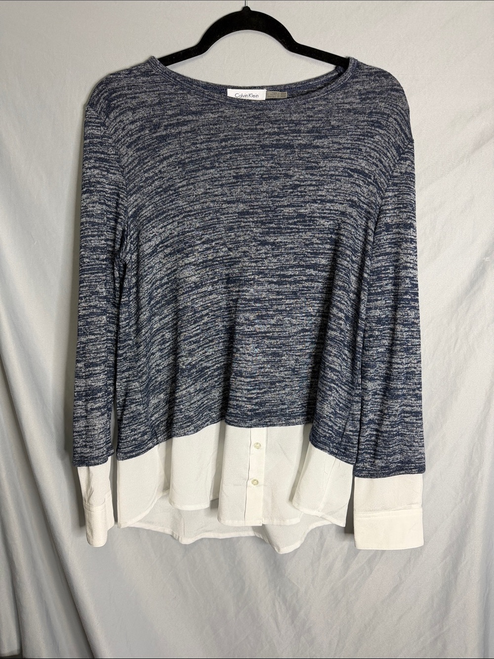 Calvin Klein Blue Marled Layered Hem with White Shirt Detail
